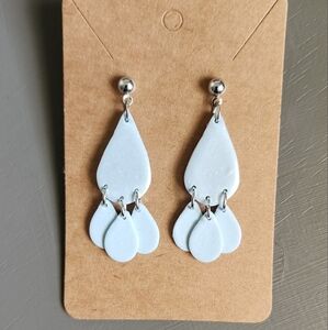Pearlescent Blue Clay Post Dangle Earrings